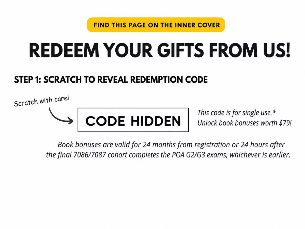 Study Guide inner-cover page showing the scratch panel where the single-use book code is found